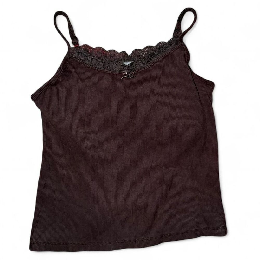 Eye Candy Brown Ribbed Lace Bow Cami - Size Medium